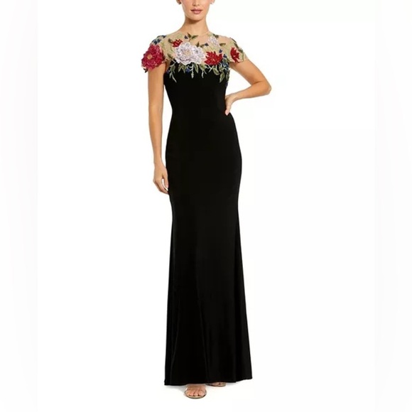 Mac Duggal Floral Embellished Jersey Fitted Gown NWT Style 11817 - Picture 1 of 8